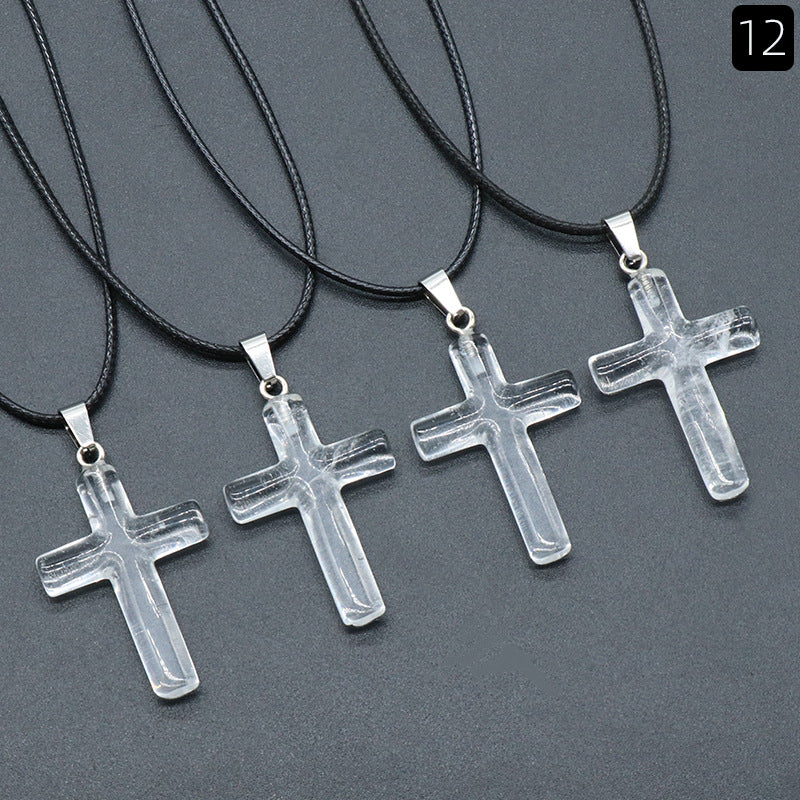 Natural Crystal Cross Pendant Necklace | A Symbol of Faith & Energy