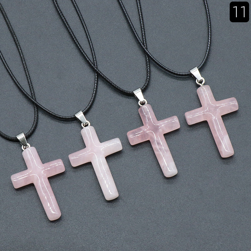 Natural Crystal Cross Pendant Necklace | A Symbol of Faith & Energy