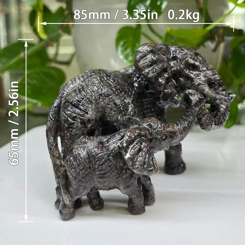 Hand-Carved Elephant Family in Serpentine or Yooperlite