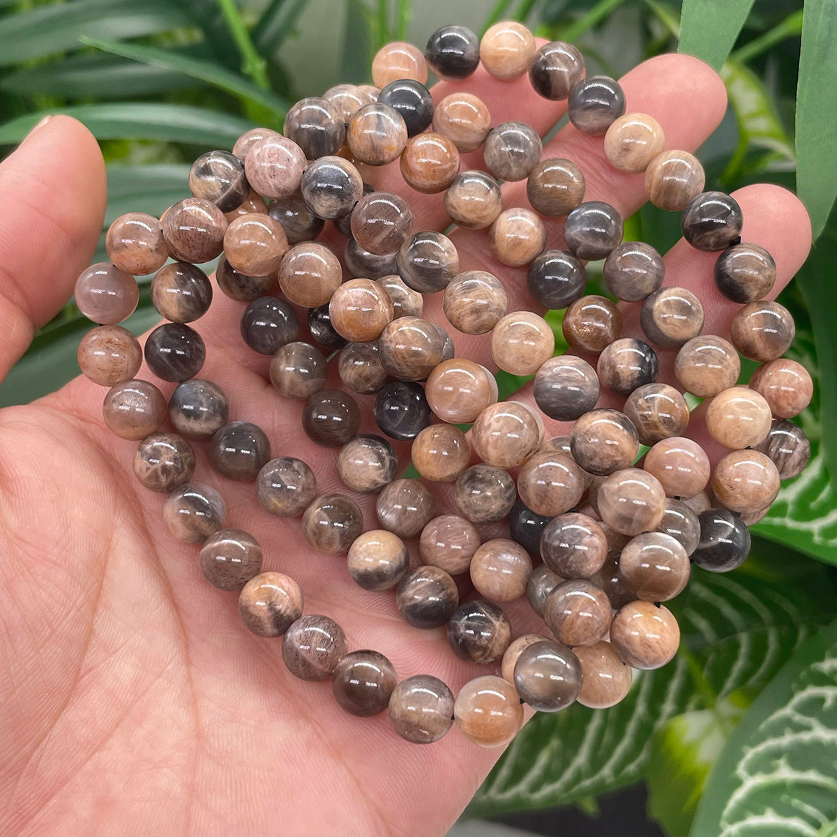 Black Moonstone Bead Bracelet Crystal