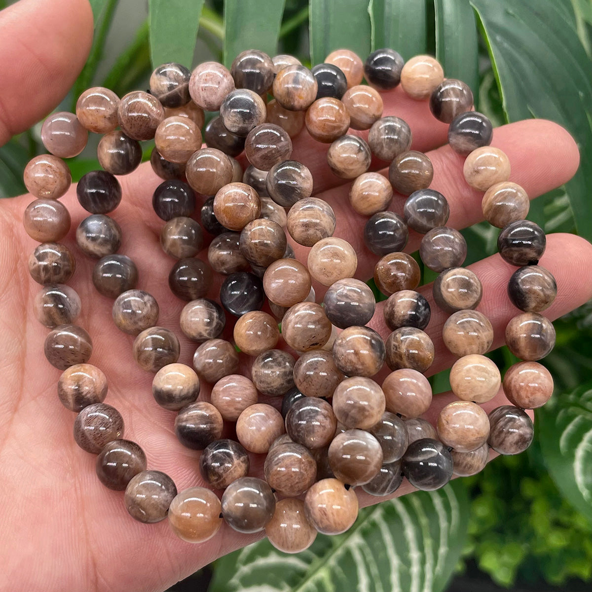 Black Moonstone Bead Bracelet Crystal