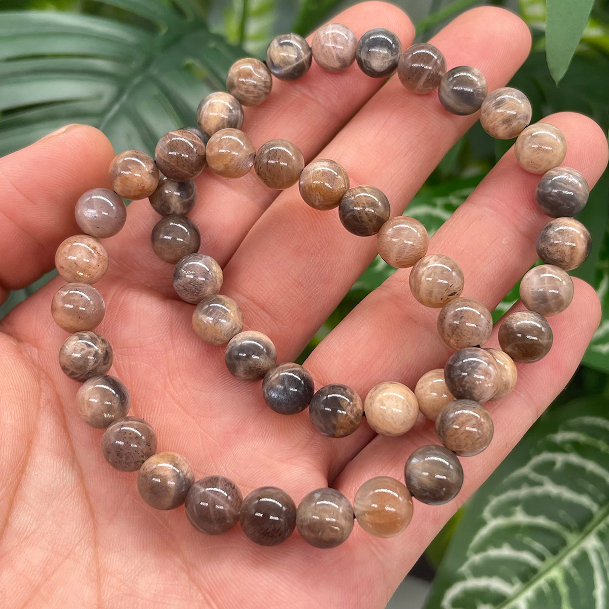 Black Moonstone Bead Bracelet Crystal
