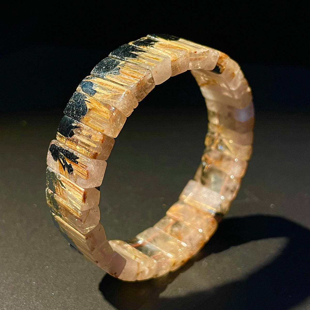 Golden Rutilated Quartz Bangle Bracelet With Root Rutile