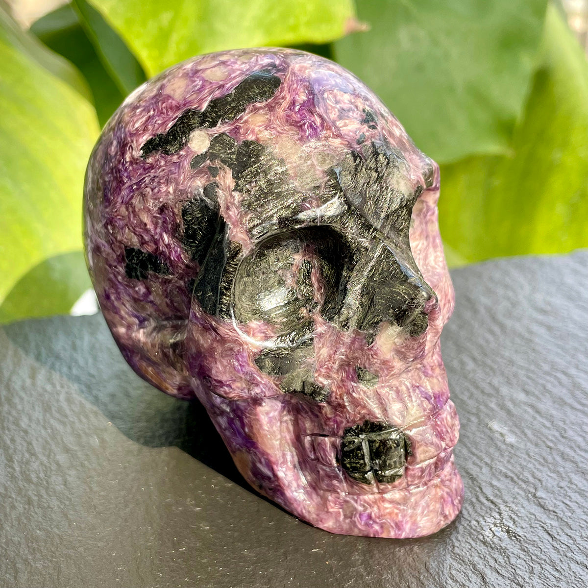 Crystal Charoite Skull Healing Stone Statue