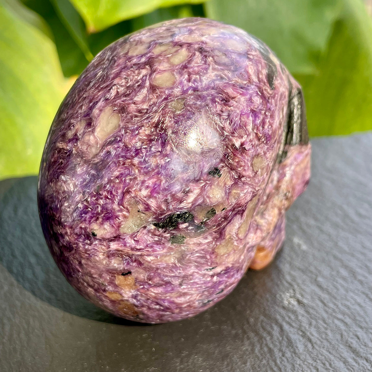 Crystal Charoite Skull Healing Stone Statue