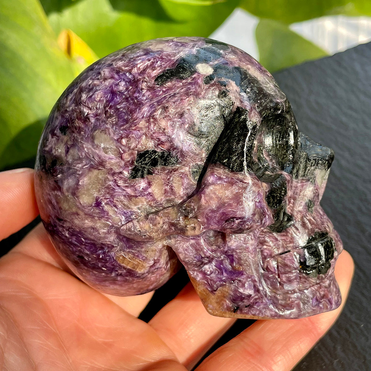 Crystal Charoite Skull Healing Stone Statue