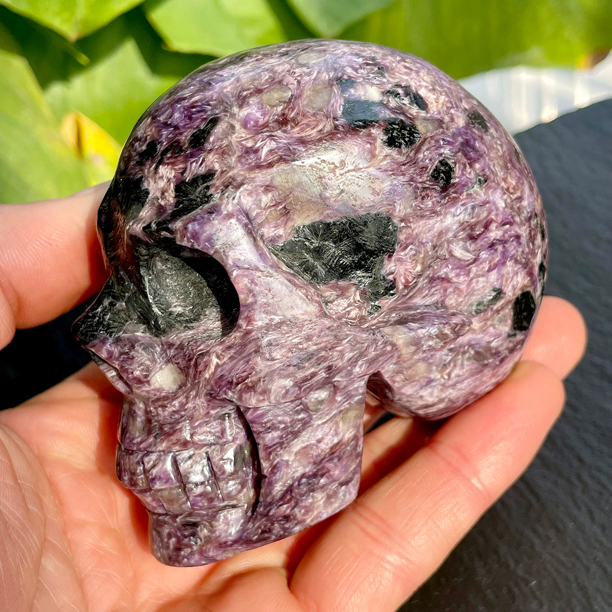 Crystal Charoite Skull Healing Stone Statue