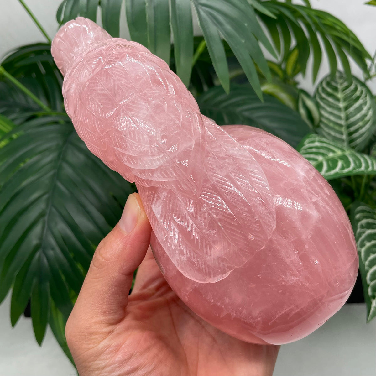 Rose Quartz Crystal Skull with Raven of Wisdom - The Stone of Love Meets Magic