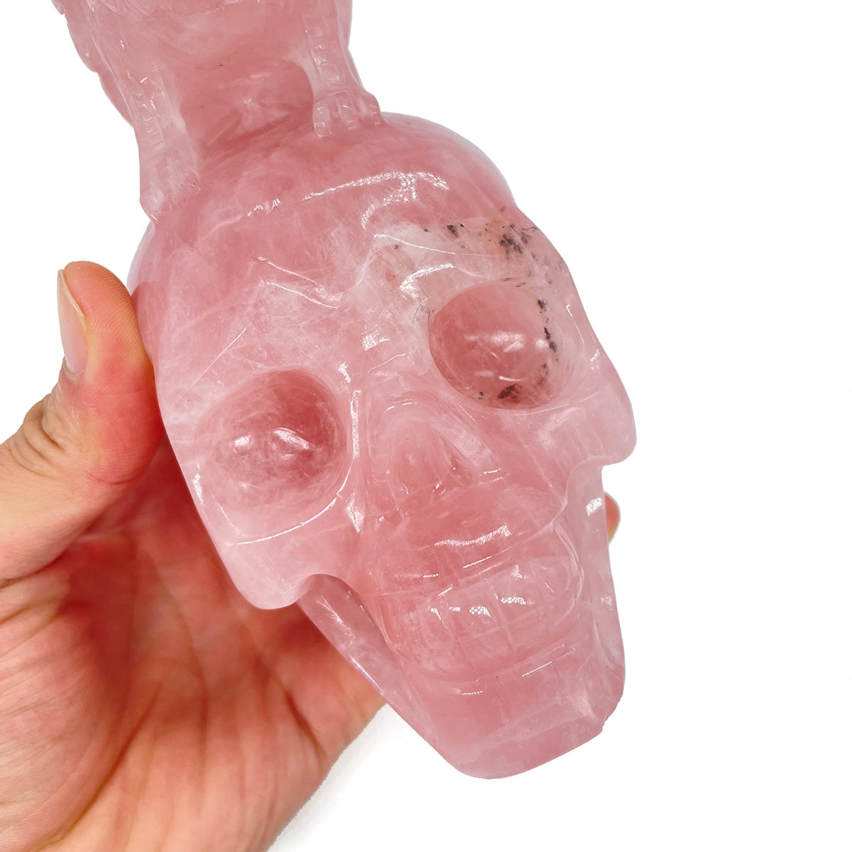 Rose Quartz Crystal Skull with Raven of Wisdom - The Stone of Love Meets Magic