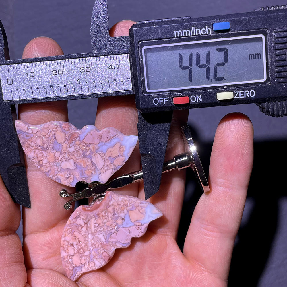 Hand-Carved Cotton Candy Agate Butterfly | Crystal Figurine with Metal Stand