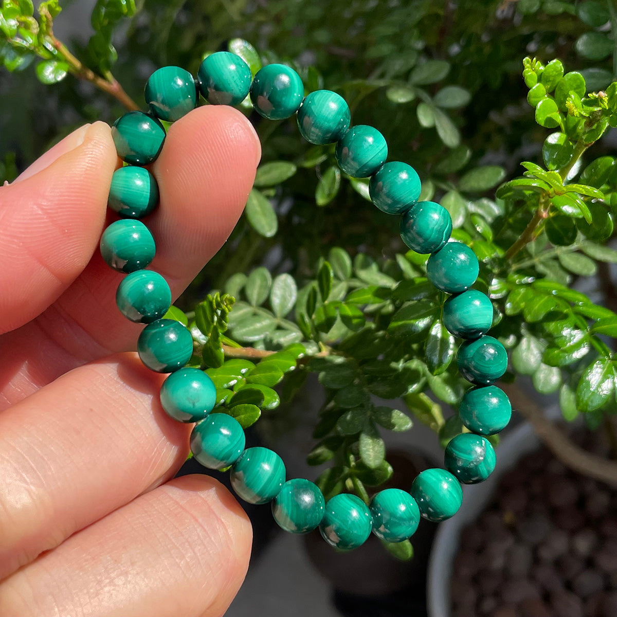Cat Eye Malachite Bead Bracelet