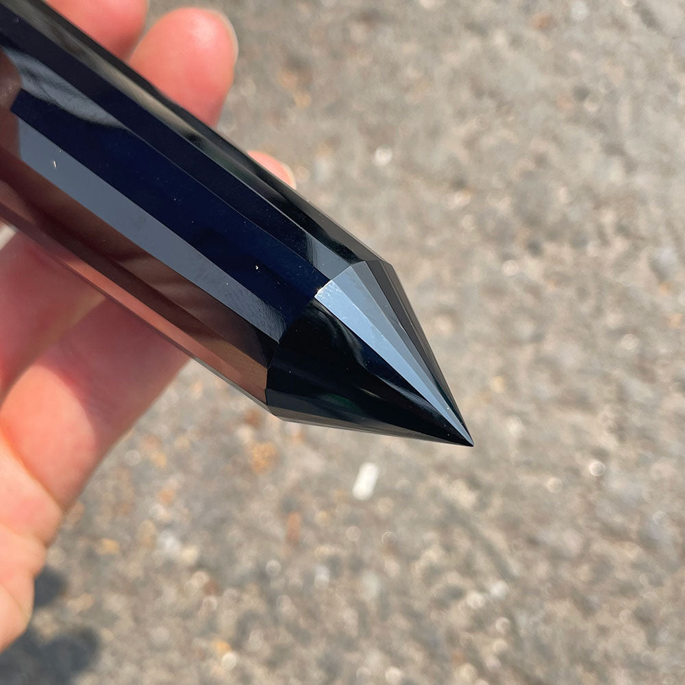 Polished Black Obsidian Double Terminated Wand - 24 Sided Vogel Cut