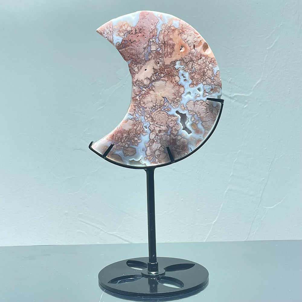 Dreamy "Cotton Candy" Agate Moon | The Stone of Gentle Nurturing (with Stand)