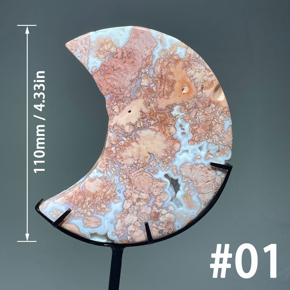 Dreamy "Cotton Candy" Agate Moon | The Stone of Gentle Nurturing (with Stand)