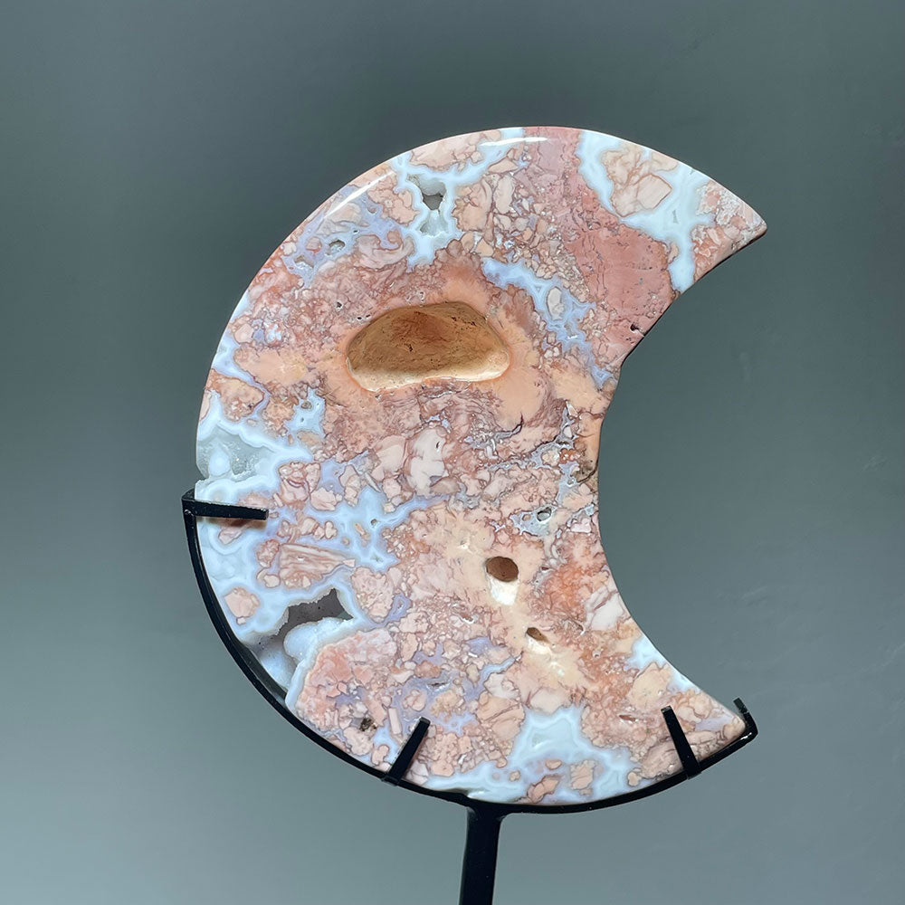 Dreamy "Cotton Candy" Agate Moon | The Stone of Gentle Nurturing (with Stand)