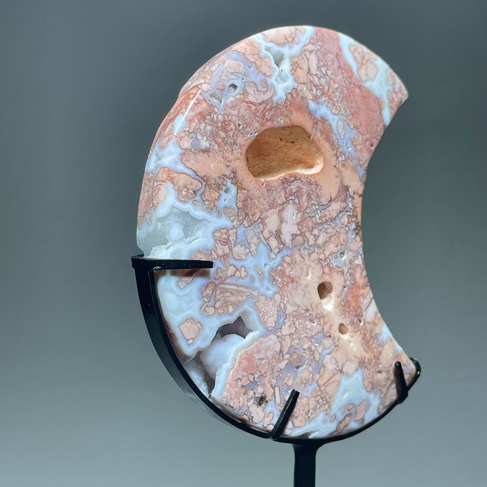 Dreamy "Cotton Candy" Agate Moon | The Stone of Gentle Nurturing (with Stand)