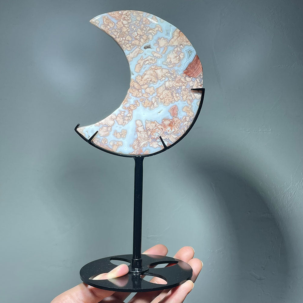 Dreamy "Cotton Candy" Agate Moon | The Stone of Gentle Nurturing (with Stand)