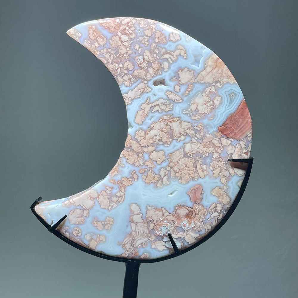 Dreamy "Cotton Candy" Agate Moon | The Stone of Gentle Nurturing (with Stand)