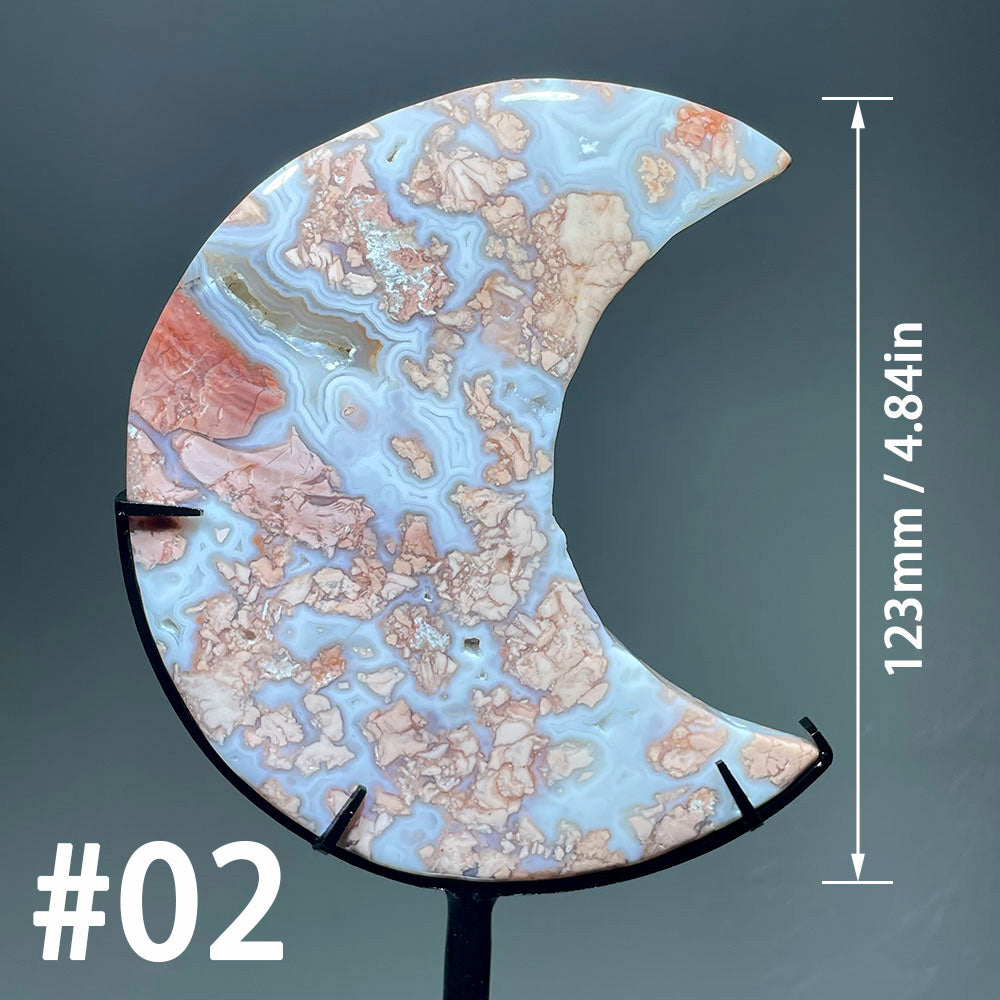 Dreamy "Cotton Candy" Agate Moon | The Stone of Gentle Nurturing (with Stand)