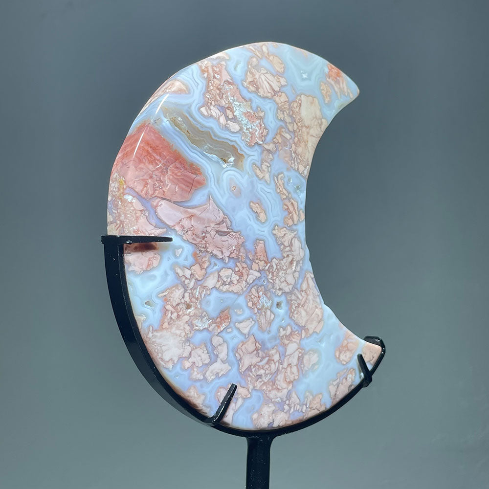 Dreamy "Cotton Candy" Agate Moon | The Stone of Gentle Nurturing (with Stand)