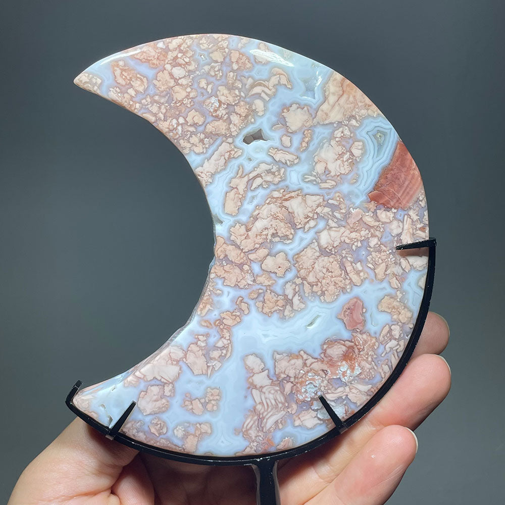 Dreamy "Cotton Candy" Agate Moon | The Stone of Gentle Nurturing (with Stand)