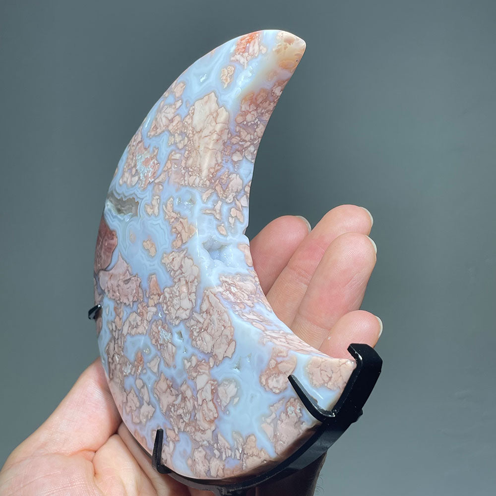 Dreamy "Cotton Candy" Agate Moon | The Stone of Gentle Nurturing (with Stand)