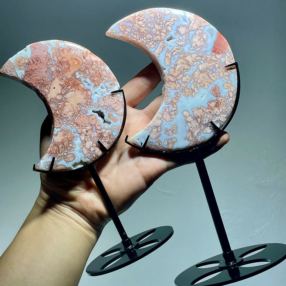 Dreamy "Cotton Candy" Agate Moon | The Stone of Gentle Nurturing (with Stand)