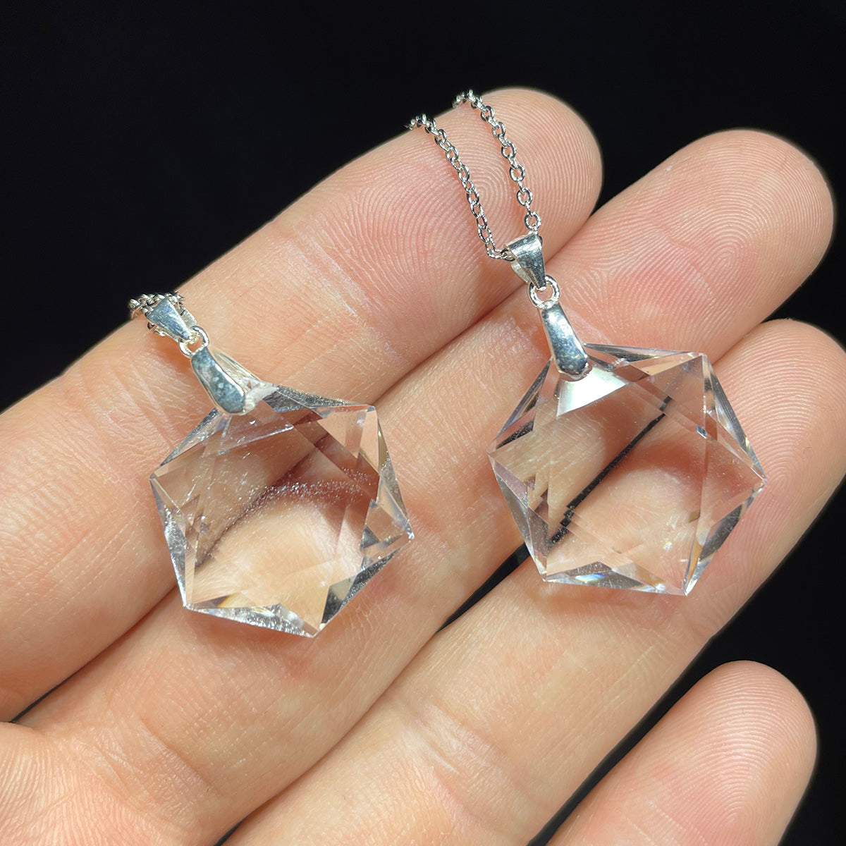 Clear Quartz Hexagon Pendant Sterling Silver 925 Neaklace Healing Stone Crystal