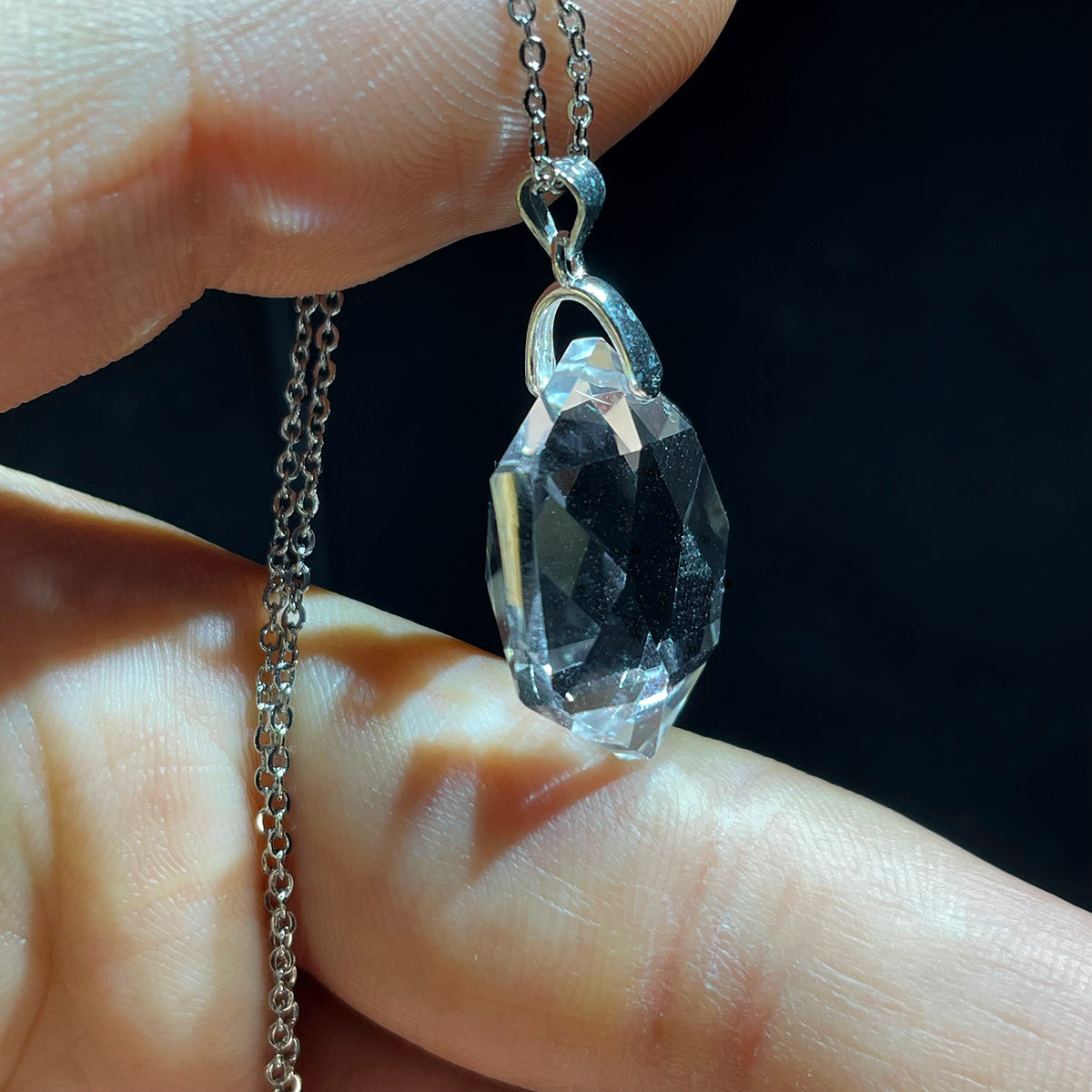 Clear Quartz Hexagon Pendant Sterling Silver 925 Neaklace Healing Stone Crystal