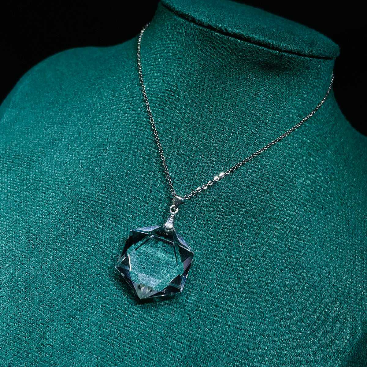 Clear Quartz Hexagon Pendant Sterling Silver 925 Neaklace Healing Stone Crystal