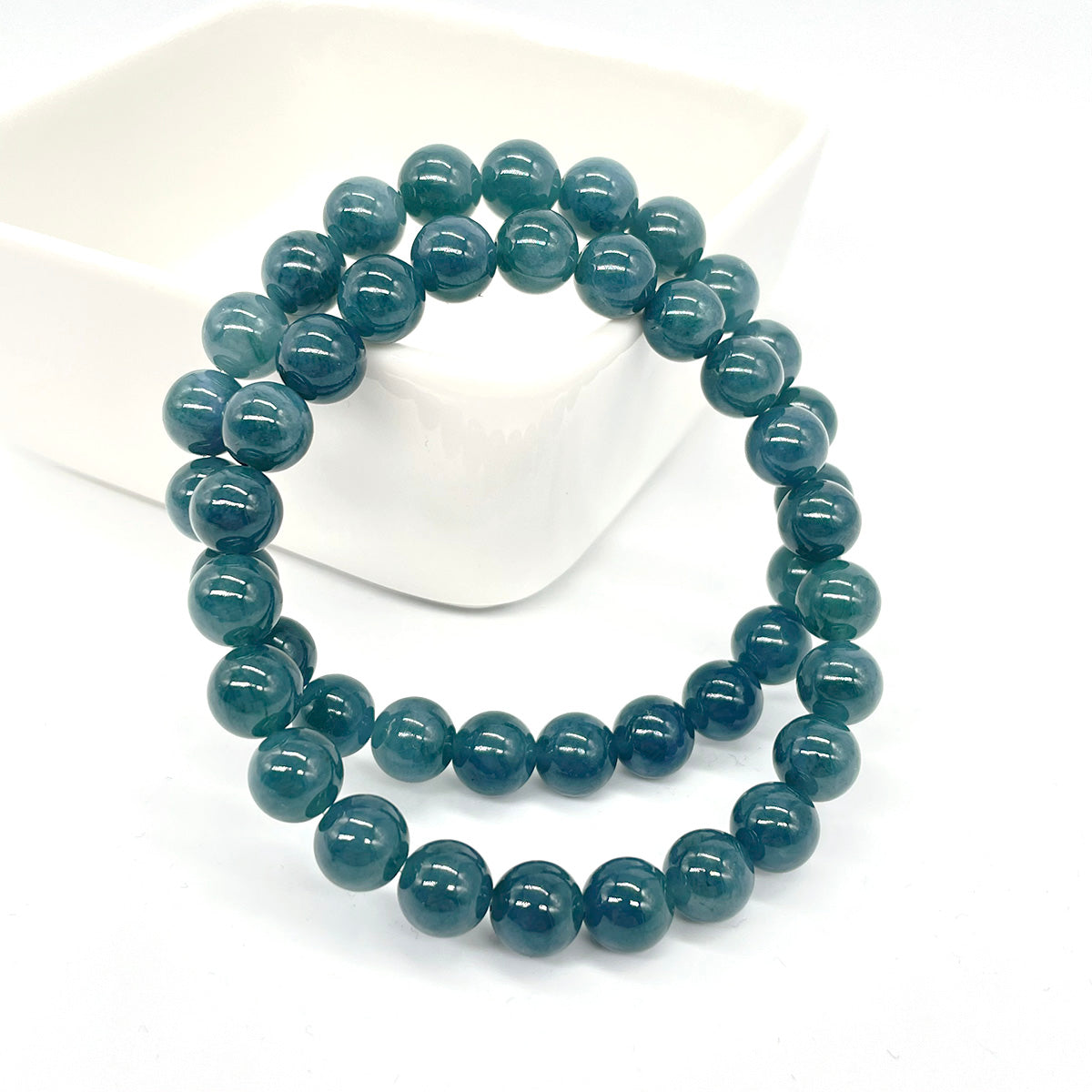 Blue Water Jadeite Bead Bracelet