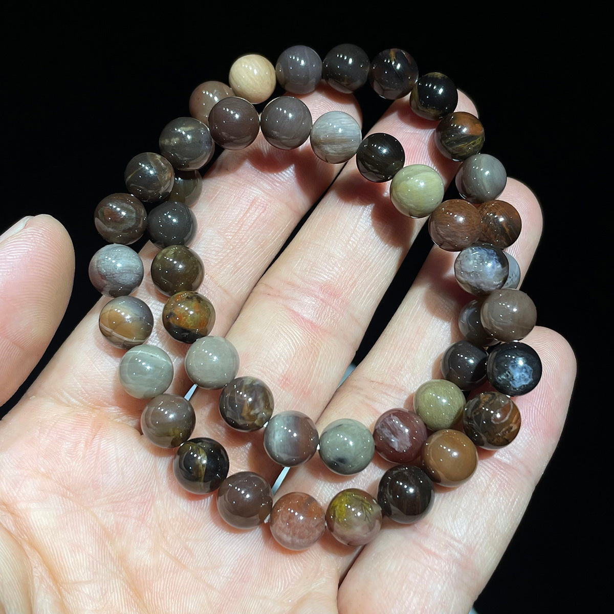 Petrified Wood Fossil Bead Bracelet Real Crystal Healing Stones