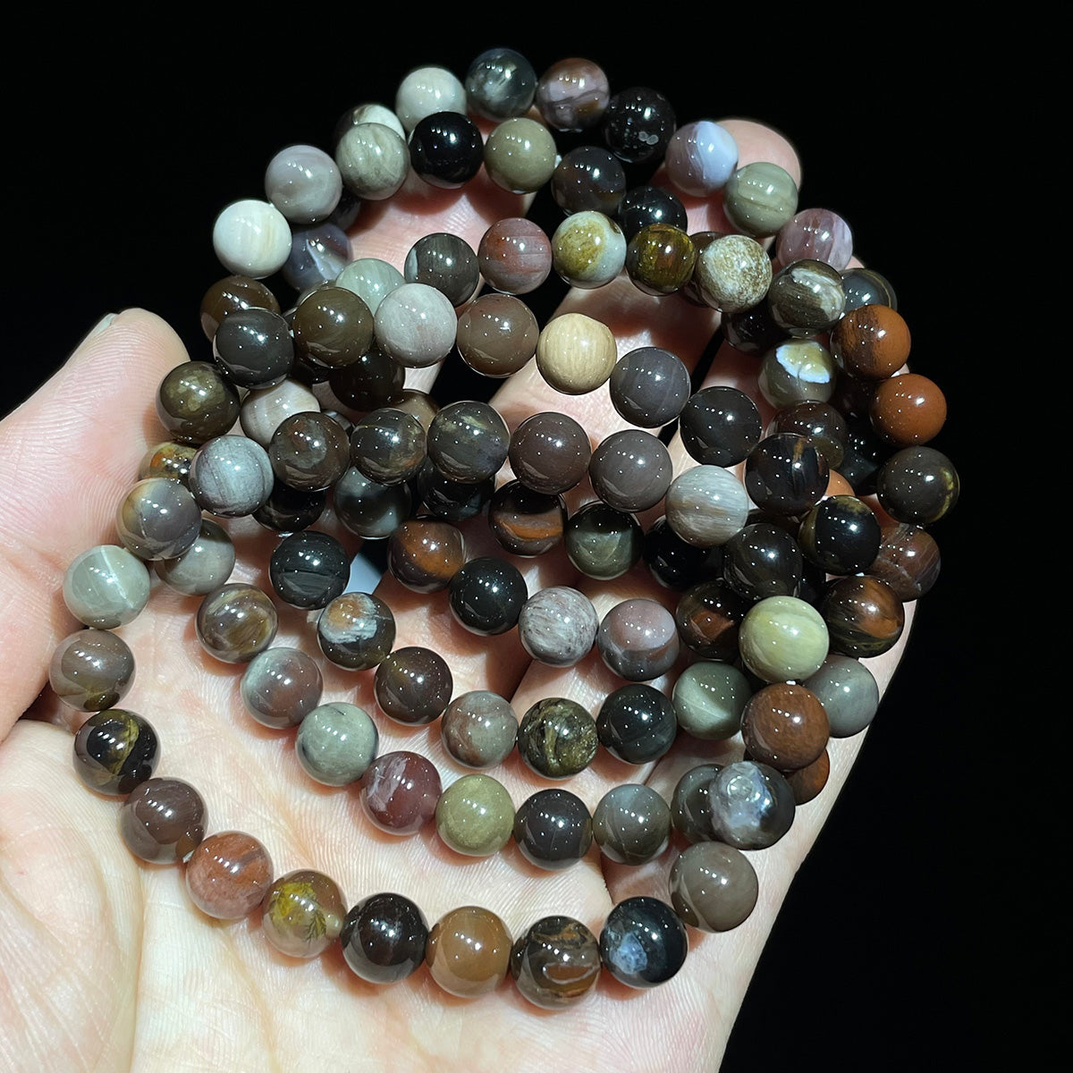 Petrified Wood Fossil Bead Bracelet Real Crystal Healing Stones