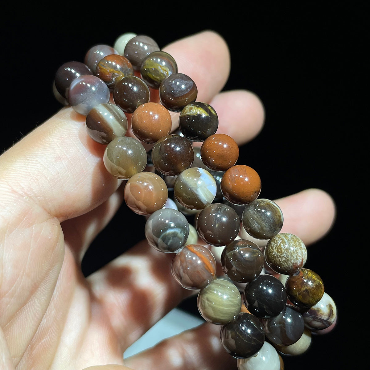 Petrified Wood Fossil Bead Bracelet Real Crystal Healing Stones