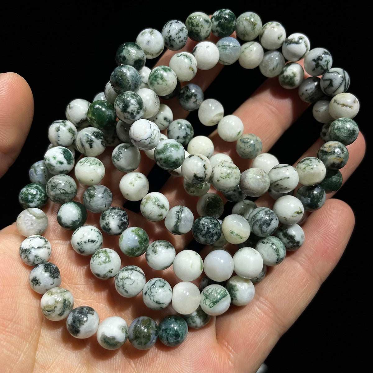 White Moss agate Tree agate Bead Bracelet