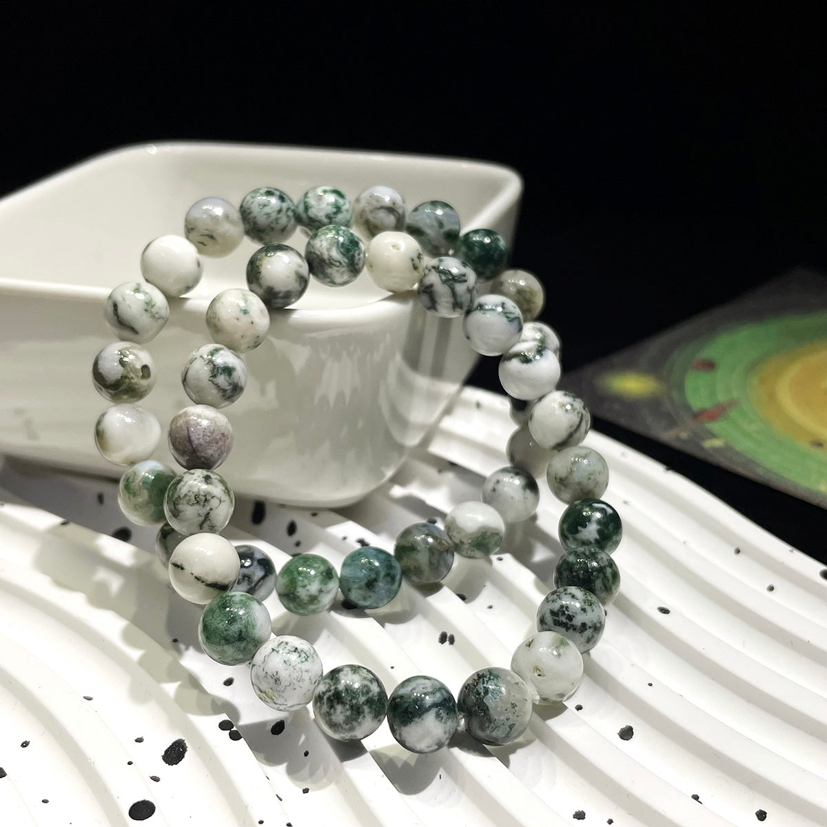 White Moss agate Tree agate Bead Bracelet