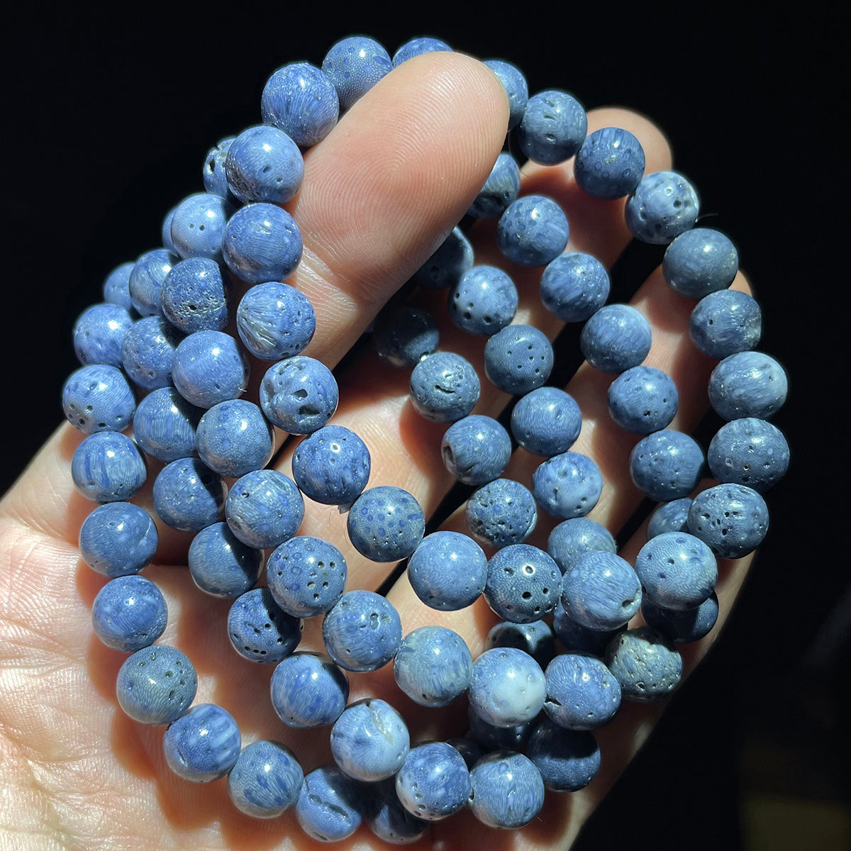 Blue Coral Fossil Jasper Bead Bracelet
