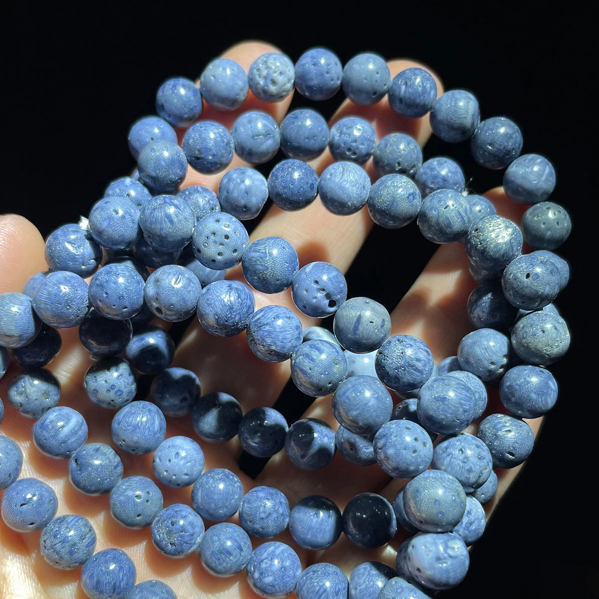 Blue Coral Fossil Jasper Bead Bracelet