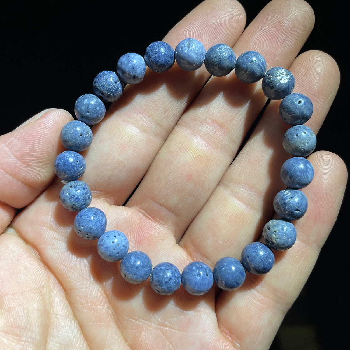 Blue Coral Fossil Jasper Bead Bracelet