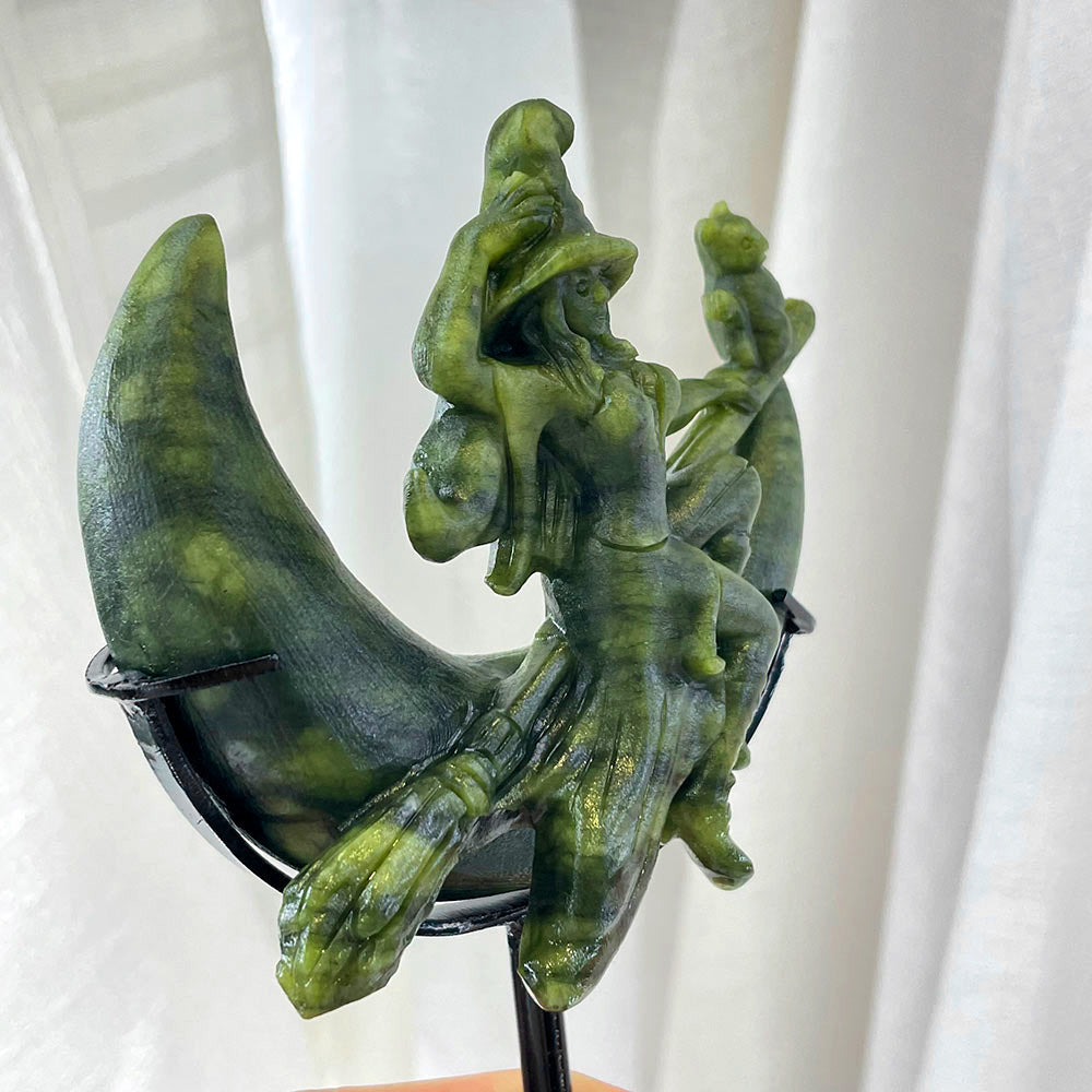 Witch on the Moon Crystal Statue - Choose Your Magical Stone