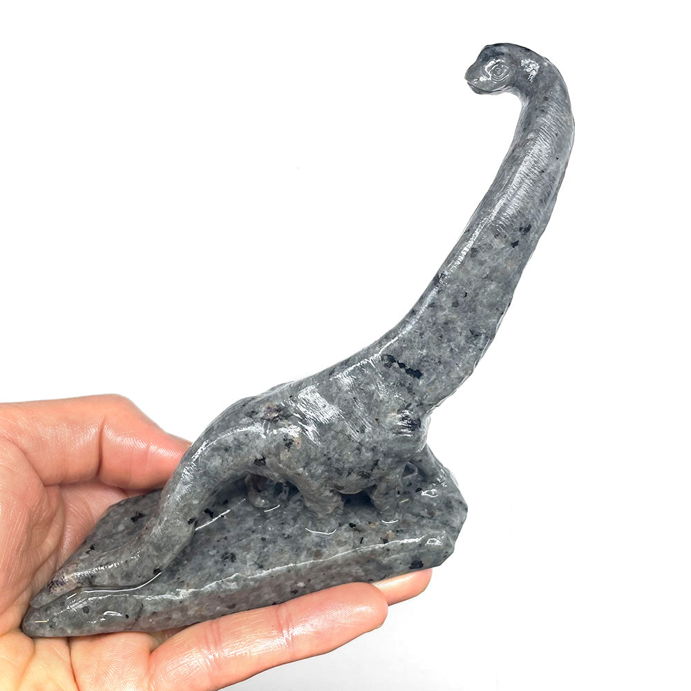Hand-Carved Crystal Brachiosaurus Statue – Natural Yooperlite & Serpentine Stone
