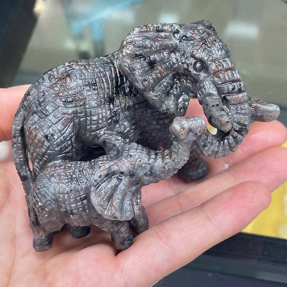 Hand-Carved Elephant Family in Serpentine or Yooperlite