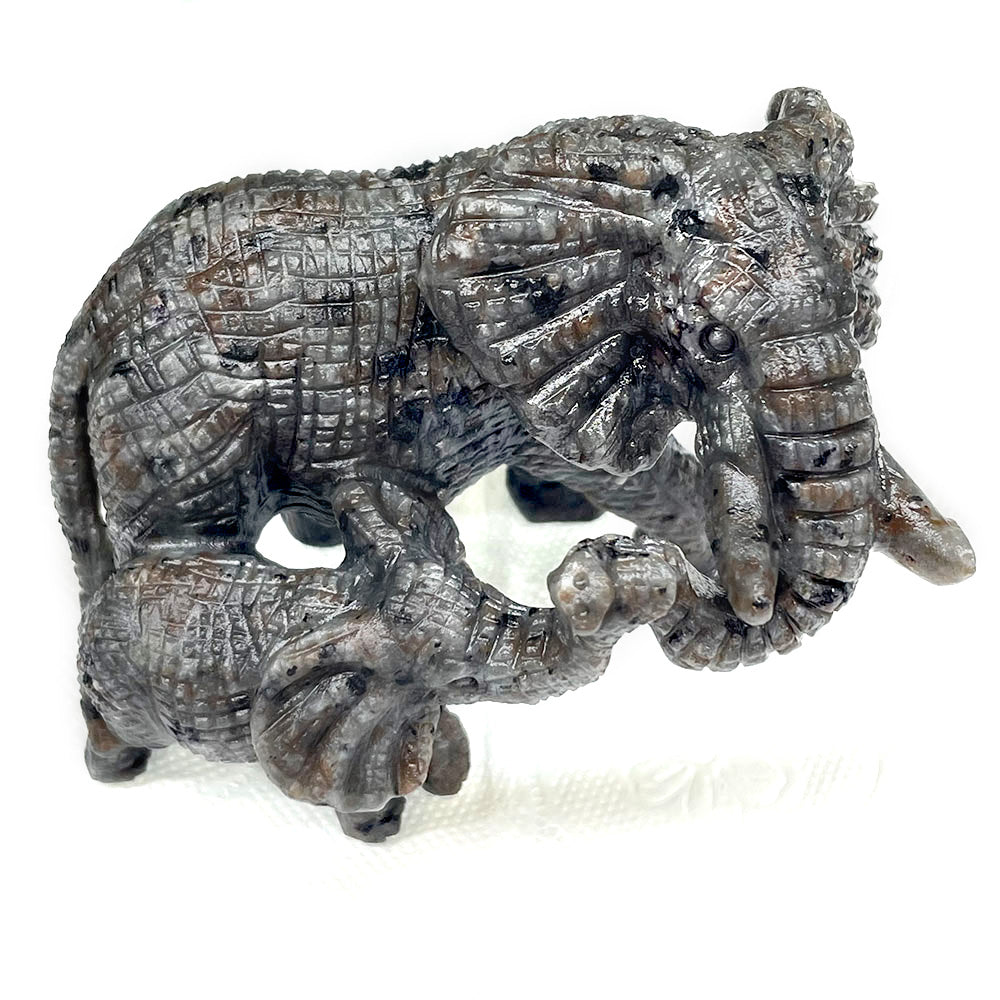 Hand-Carved Elephant Family in Serpentine or Yooperlite