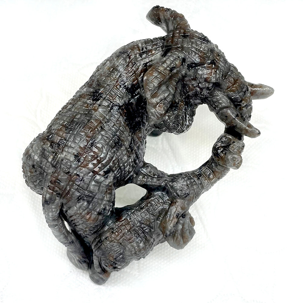 Hand-Carved Elephant Family in Serpentine or Yooperlite
