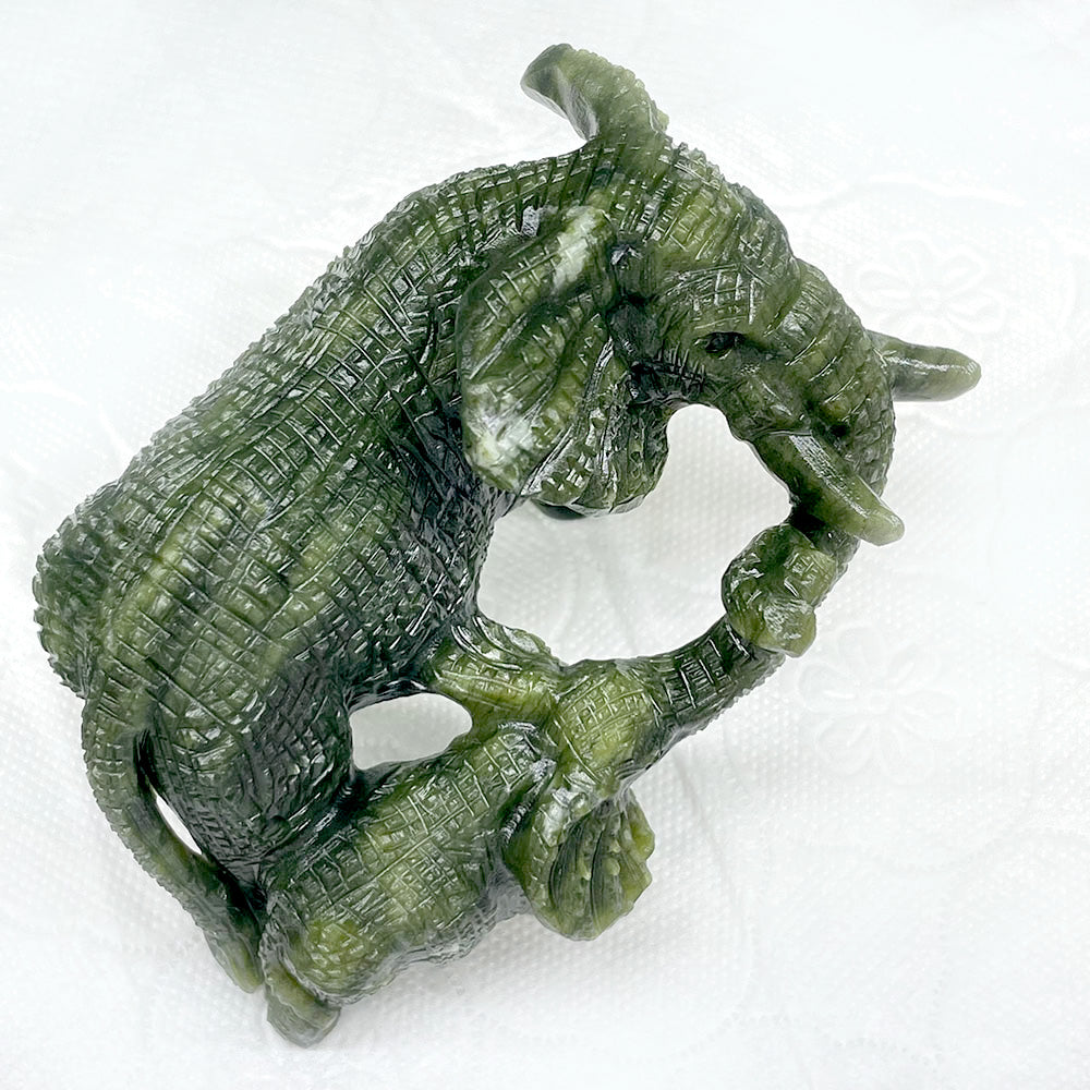 Hand-Carved Elephant Family in Serpentine or Yooperlite