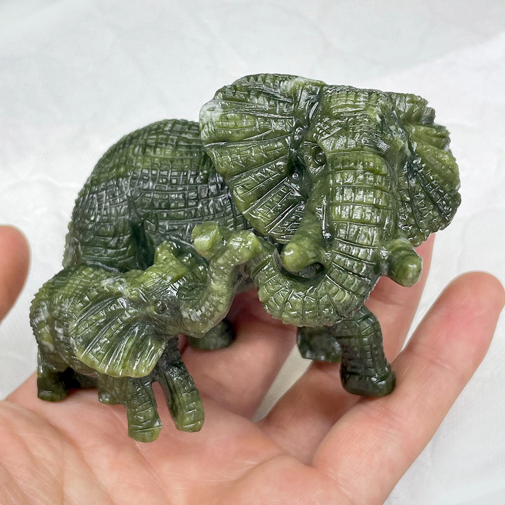 Hand-Carved Elephant Family in Serpentine or Yooperlite