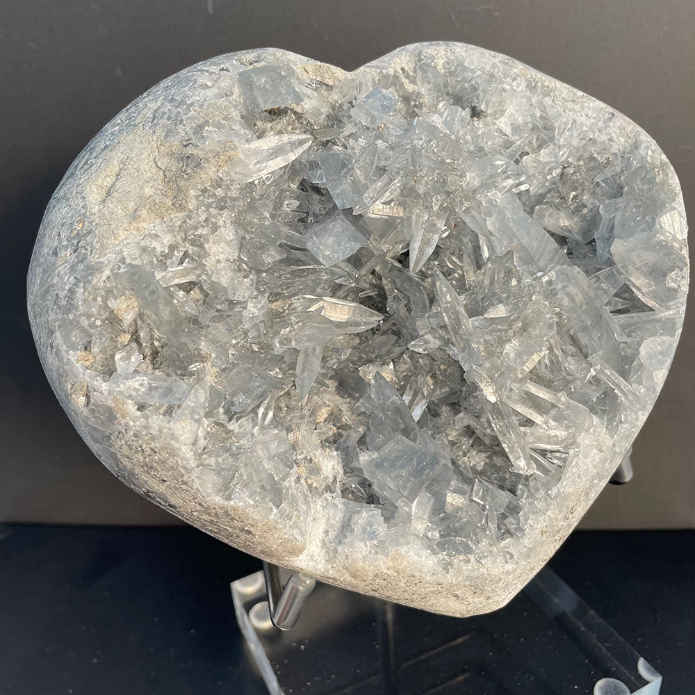Massive 3kg Natural Celestite Heart Geode – Blue Crystal Cluster with Stand