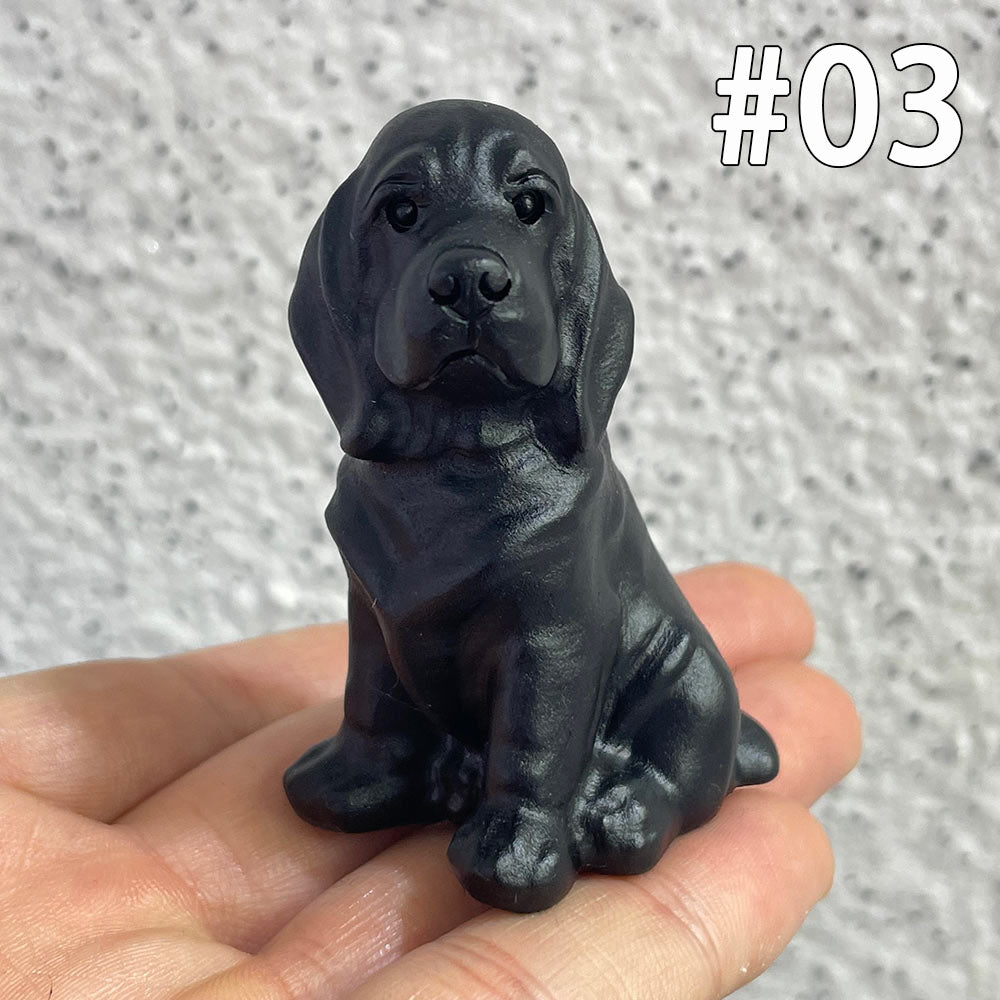 Natural Black Obsidian Dog Carving | Crystal Animal Totem
