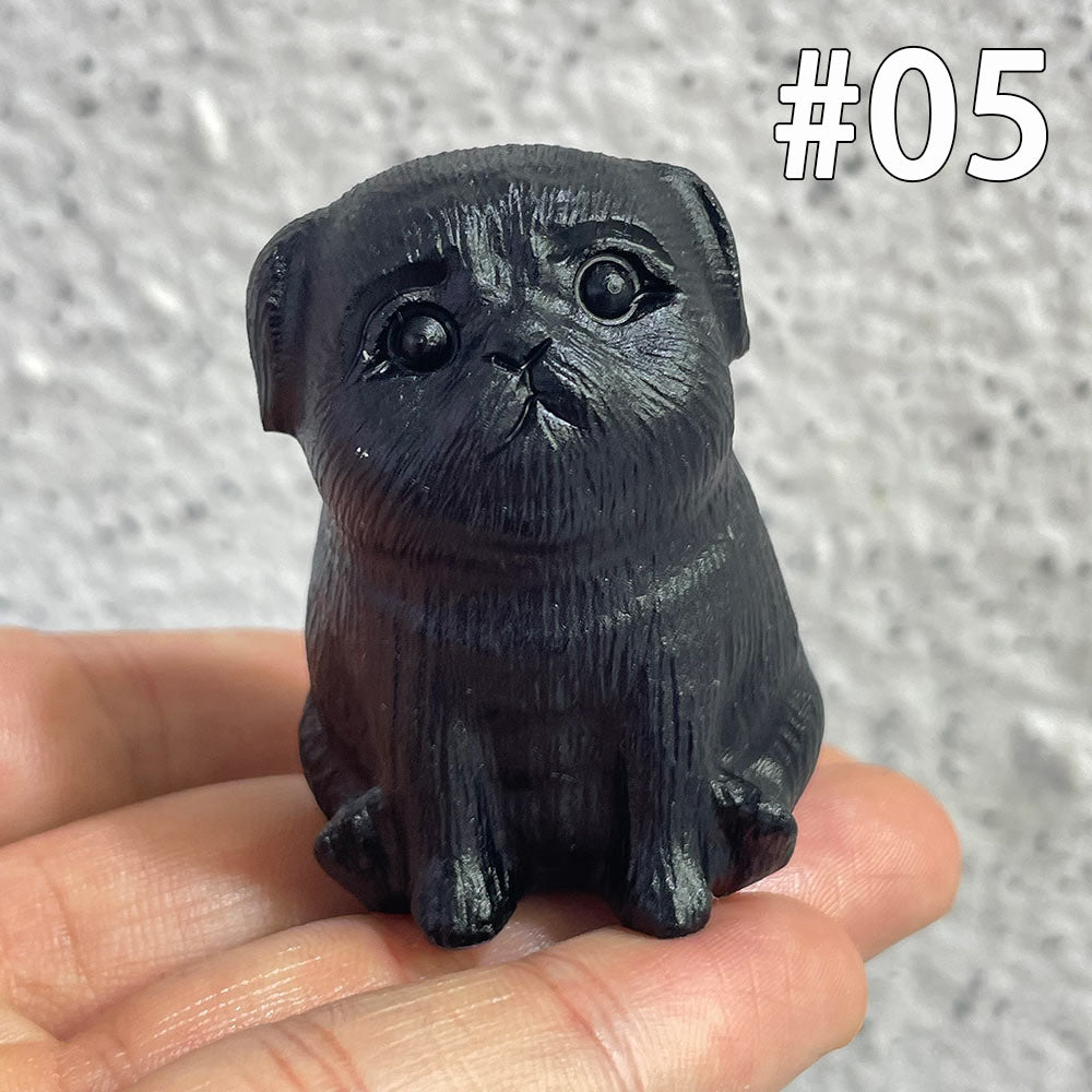 Natural Black Obsidian Dog Carving | Crystal Animal Totem