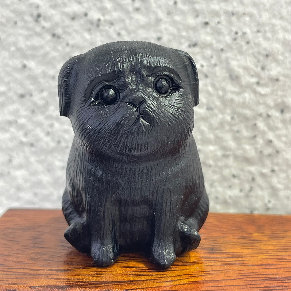 Natural Black Obsidian Dog Carving | Crystal Animal Totem